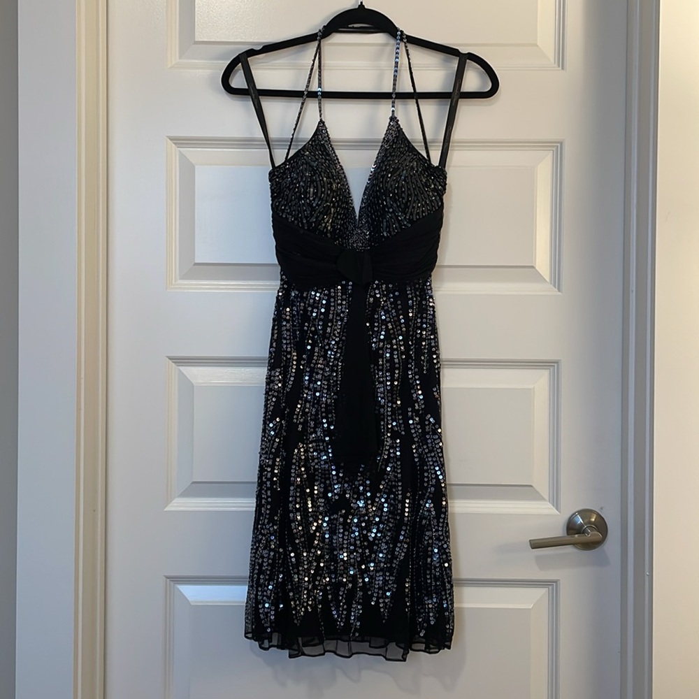 Elegant Black Sequin Mini Dress